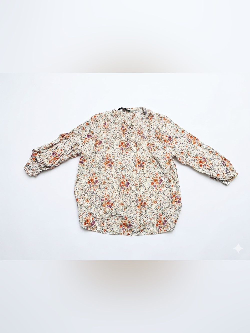 Rachel Zoe Cream Floral Button-Front Blouse with Orange & Purple Blooms